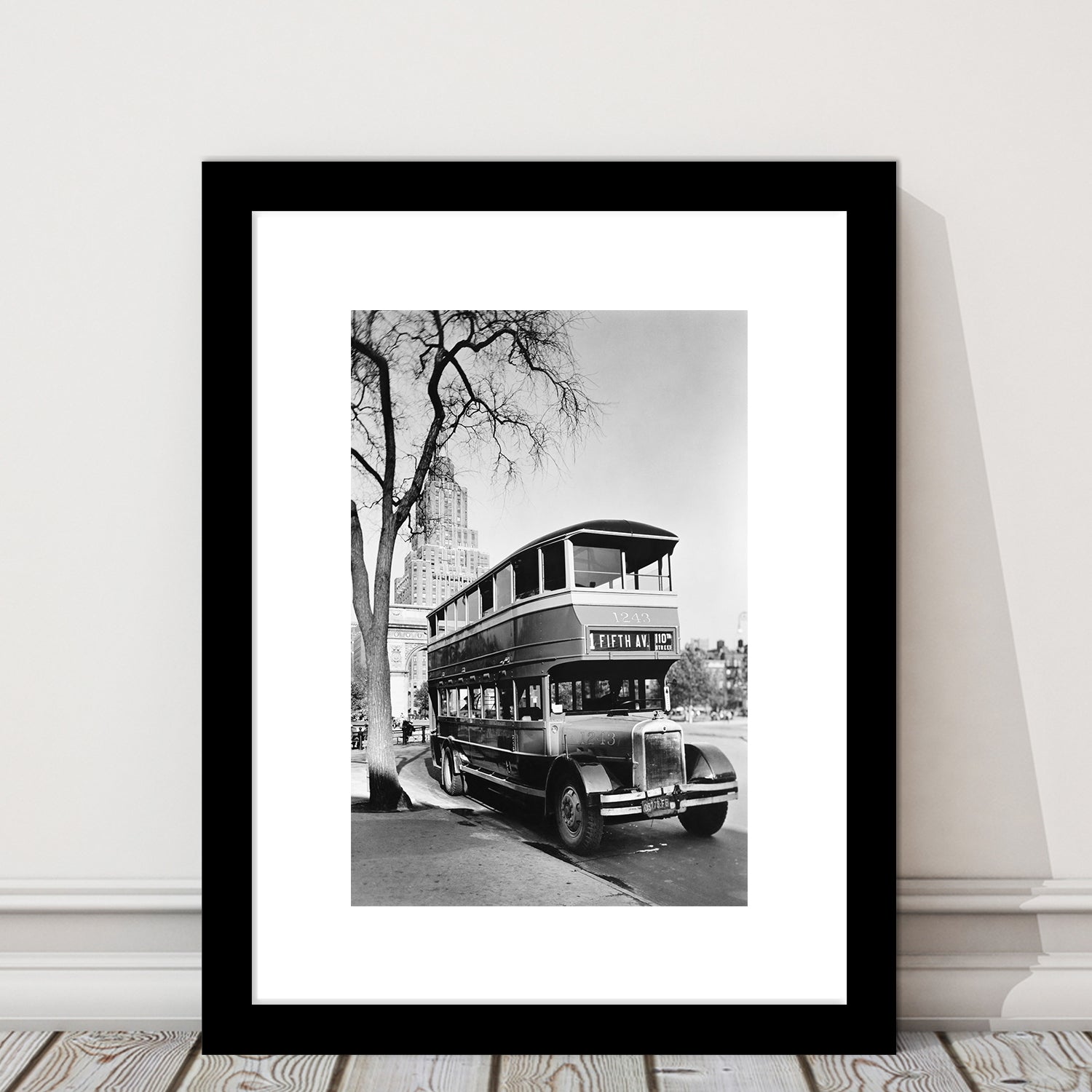 New York City Bus Architecture Print Black and White Art, Framed Art Print White Border Wall Decor