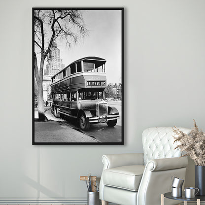 New York City Bus Architecture Print Black and White Art, Floating Framed Canvas Print