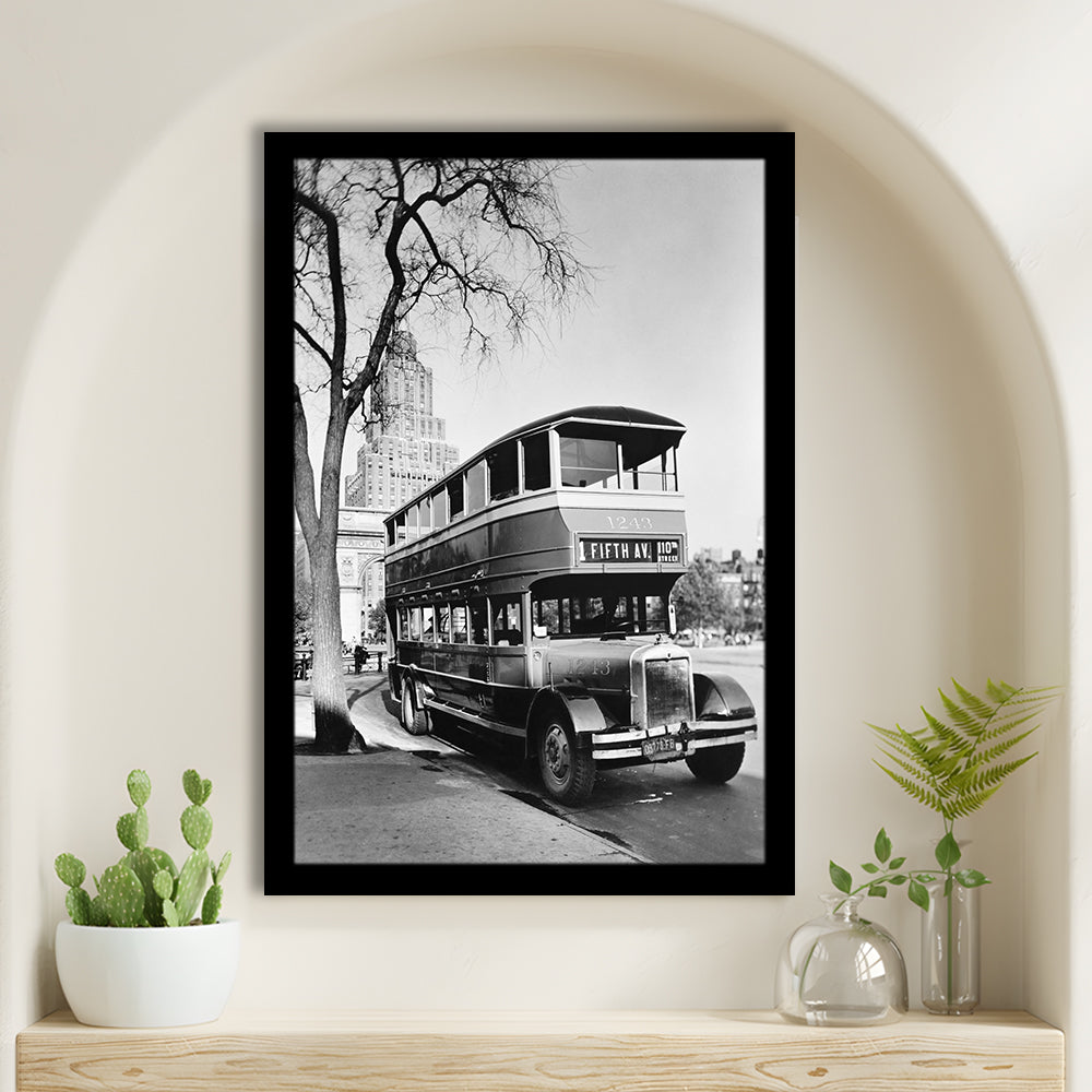 New York City Bus Architecture Print Black and White Art, Framed Art Print Wall Decor