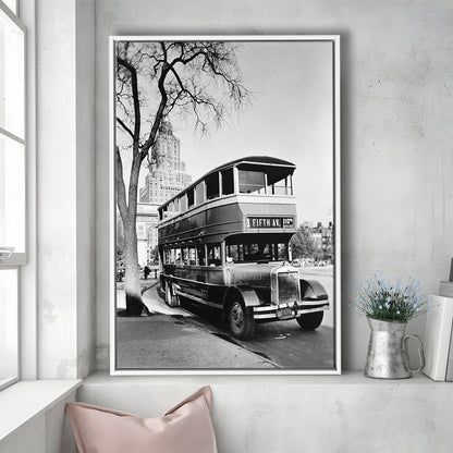 New York City Bus Architecture Print Black and White Art, Floating Framed Canvas Print