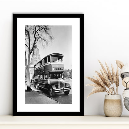 New York City Bus Architecture Print Black and White Art, Framed Art Print White Border Wall Decor