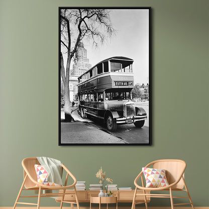 New York City Bus Architecture Print Black and White Art, Floating Framed Canvas Print