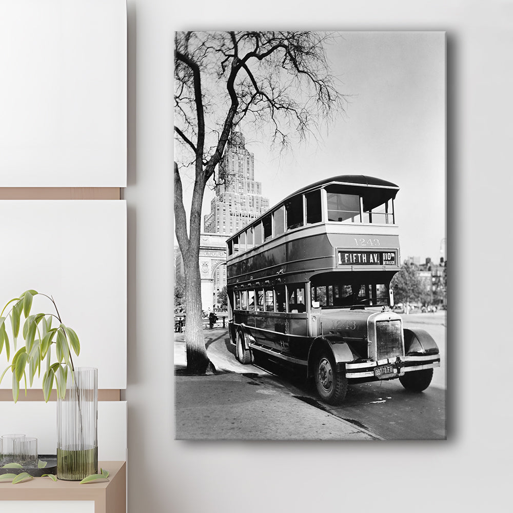 New York City Bus Architecture Print Black and White Art, Canvas Print Wall Art