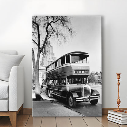 New York City Bus Architecture Print Black and White Art, Canvas Print Wall Art