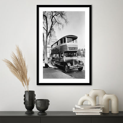 New York City Bus Architecture Print Black and White Art, Framed Art Print White Border Wall Decor