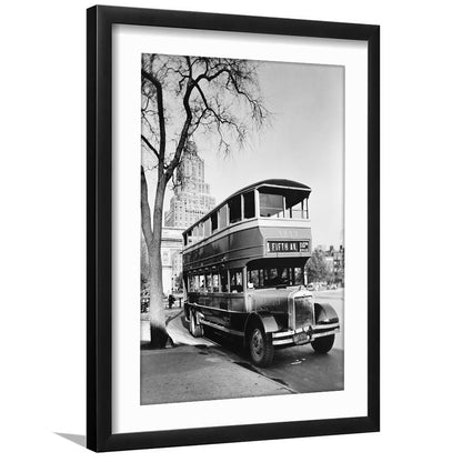 New York City Bus Architecture Print Black and White Art, Framed Art Print White Border Wall Decor