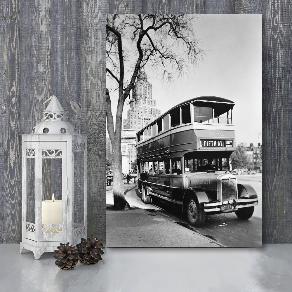 New York City Bus Architecture Print Black and White Art, Canvas Print Wall Art