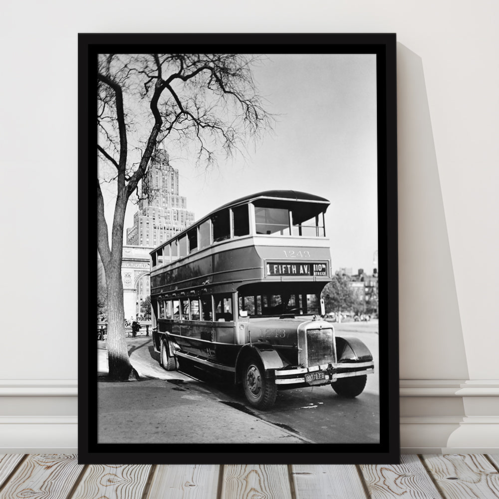 New York City Bus Architecture Print Black and White Art, Floating Framed Canvas Print
