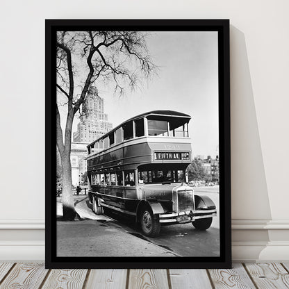 New York City Bus Architecture Print Black and White Art, Floating Framed Canvas Print