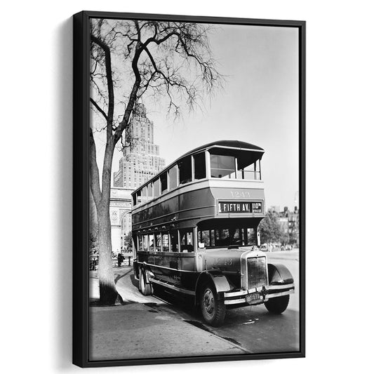 New York City Bus Architecture Print Black and White Art, Floating Framed Canvas Print