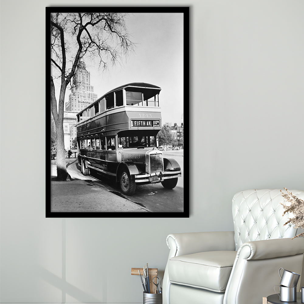 New York City Bus Architecture Print Black and White Art, Framed Art Print Wall Decor