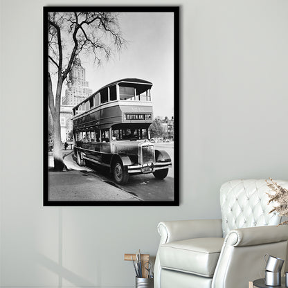 New York City Bus Architecture Print Black and White Art, Framed Art Print Wall Decor