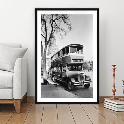 New York City Bus Architecture Print Black and White Art, Framed Art Print White Border Wall Decor