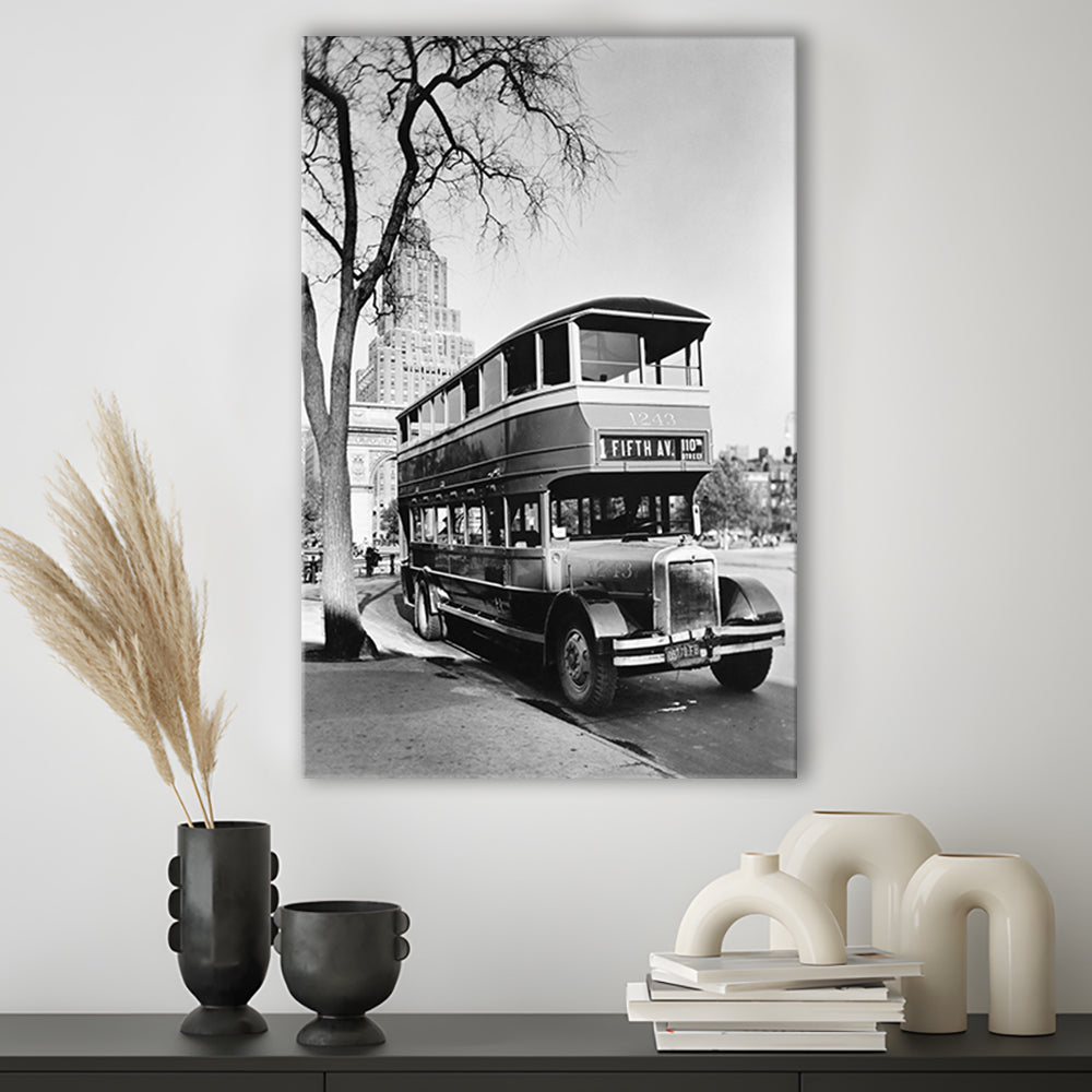 New York City Bus Architecture Print Black and White Art, Canvas Print Wall Art