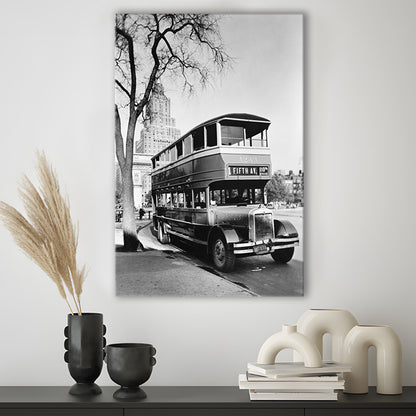 New York City Bus Architecture Print Black and White Art, Canvas Print Wall Art