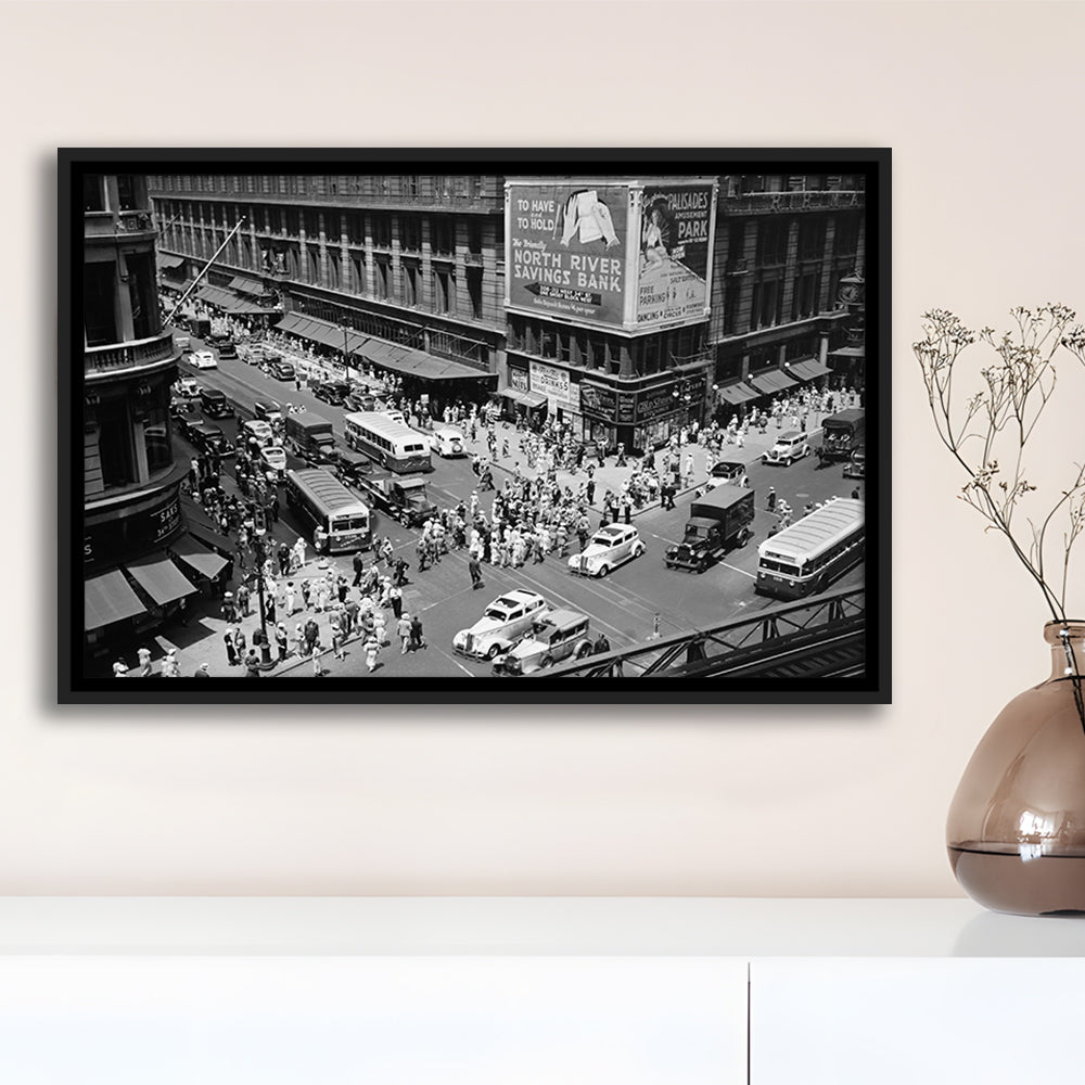 New York City Street View Black and White Art Architecture Print, Floating Framed Canvas Print