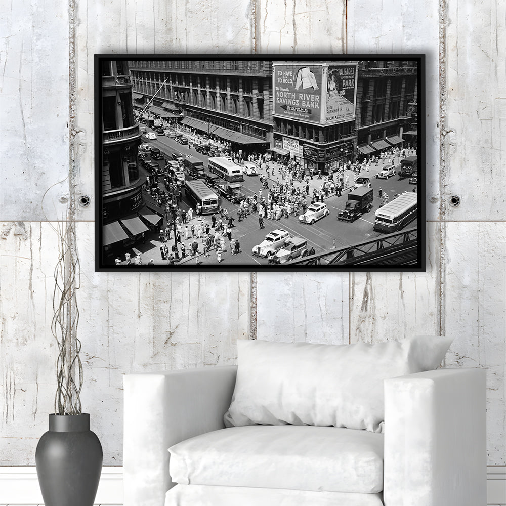 New York City Street View Black and White Art Architecture Print, Floating Framed Canvas Print