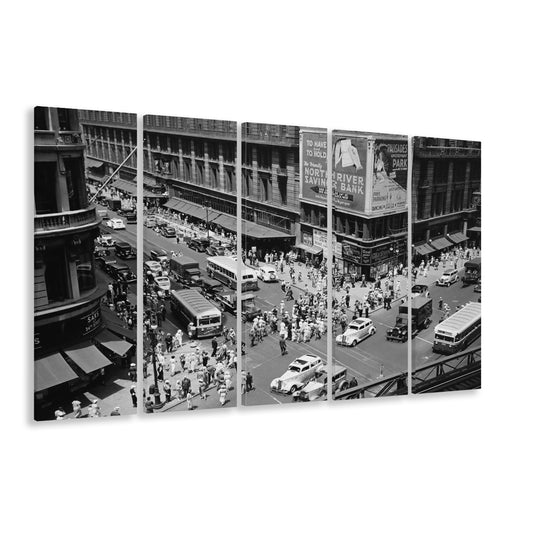 New York City Street View Black and White Art Architecture Print, 5 Pieces Large Canvas Print
