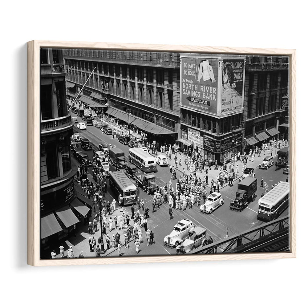 New York City Street View Black and White Art Architecture Print, Floating Framed Canvas Print