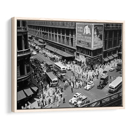 New York City Street View Black and White Art Architecture Print, Floating Framed Canvas Print