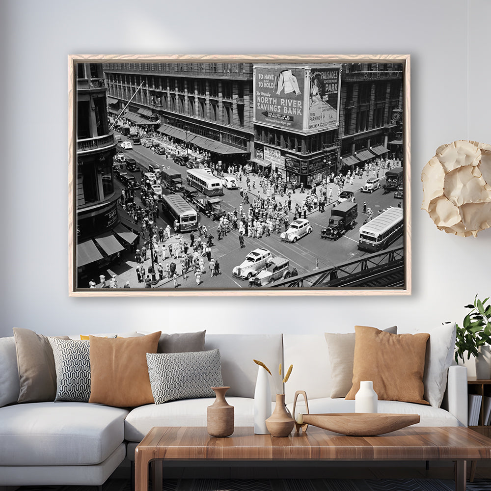 New York City Street View Black and White Art Architecture Print, Floating Framed Canvas Print