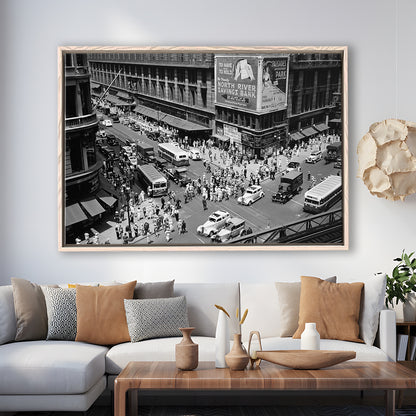 New York City Street View Black and White Art Architecture Print, Floating Framed Canvas Print