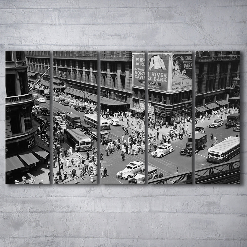 New York City Street View Black and White Art Architecture Print, 5 Pieces Large Canvas Print