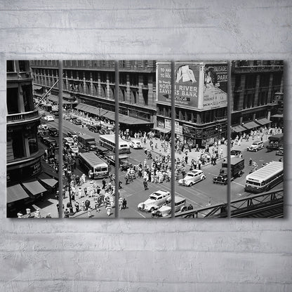 New York City Street View Black and White Art Architecture Print, 5 Pieces Large Canvas Print