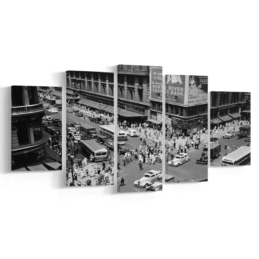 New York City Street View Black and White Art Architecture Print, Mixed 5 Pieces Canvas Print