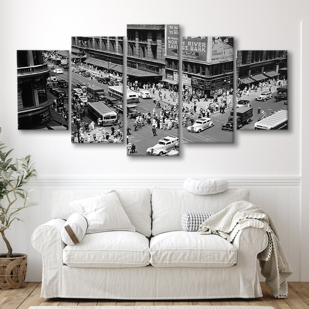 New York City Street View Black and White Art Architecture Print, Mixed 5 Pieces Canvas Print