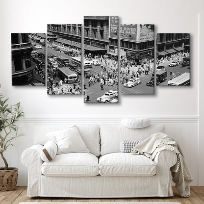 New York City Street View Black and White Art Architecture Print, Mixed 5 Pieces Canvas Print