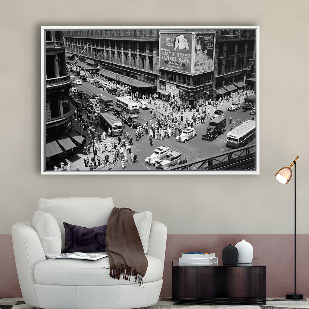 New York City Street View Black and White Art Architecture Print, Floating Framed Canvas Print