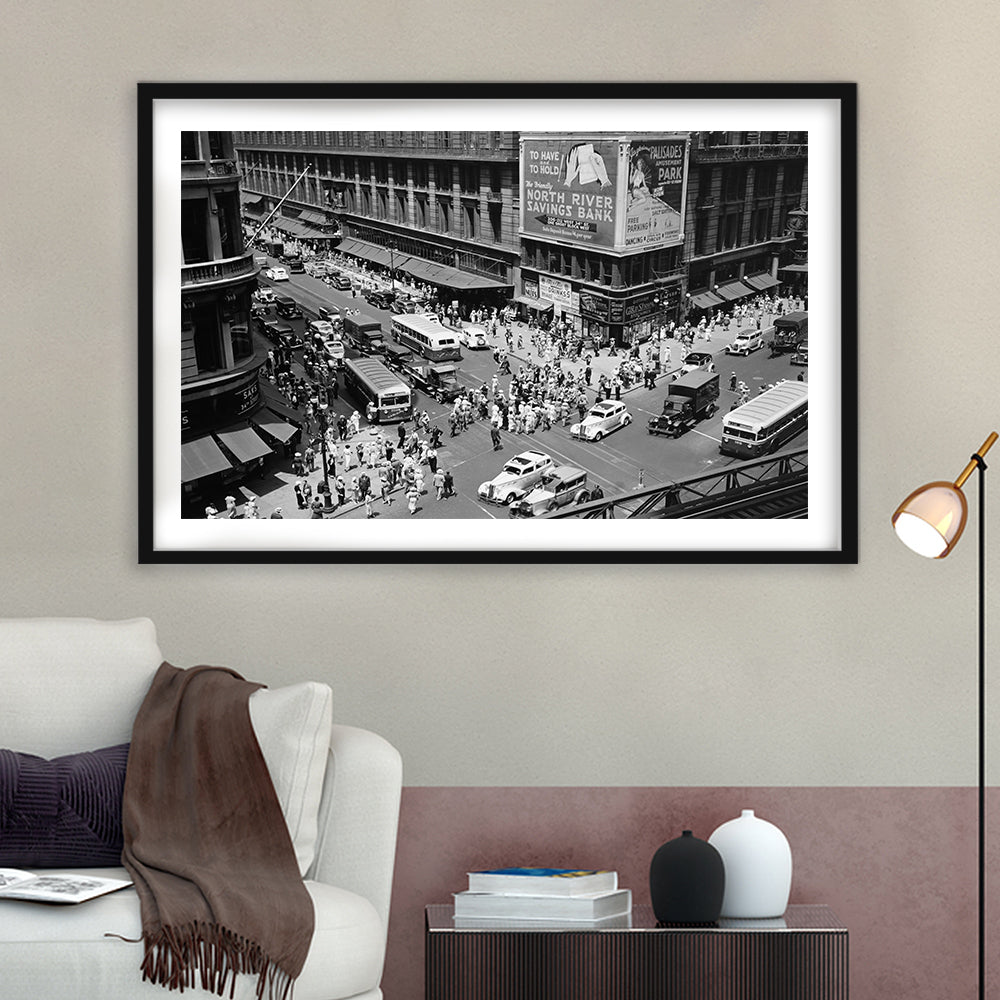 New York City Street View Black and White Art Architecture Print, Framed Art Print White Border Wall Decor