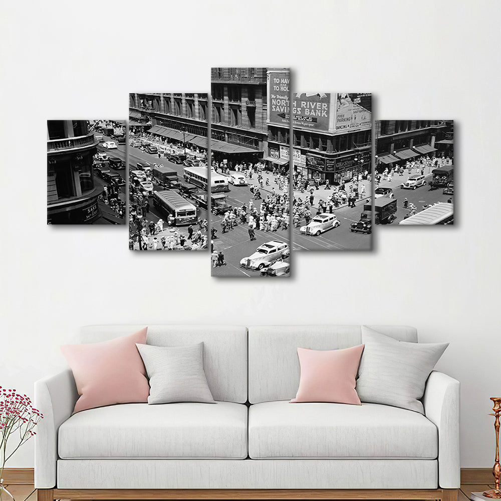 New York City Street View Black and White Art Architecture Print, Mixed 5 Pieces Canvas Print