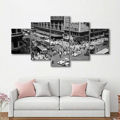 New York City Street View Black and White Art Architecture Print, Mixed 5 Pieces Canvas Print
