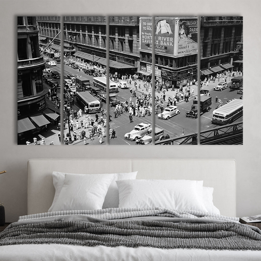 New York City Street View Black and White Art Architecture Print, 5 Pieces Large Canvas Print