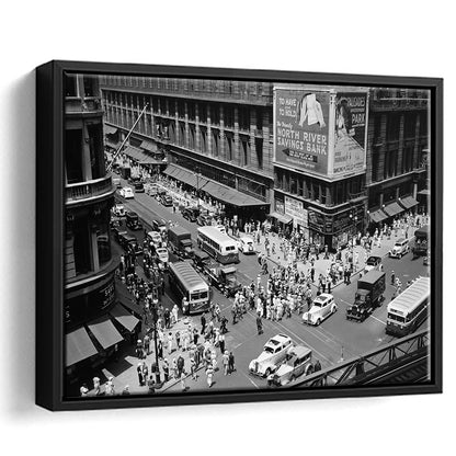 New York City Street View Black and White Art Architecture Print, Floating Framed Canvas Print