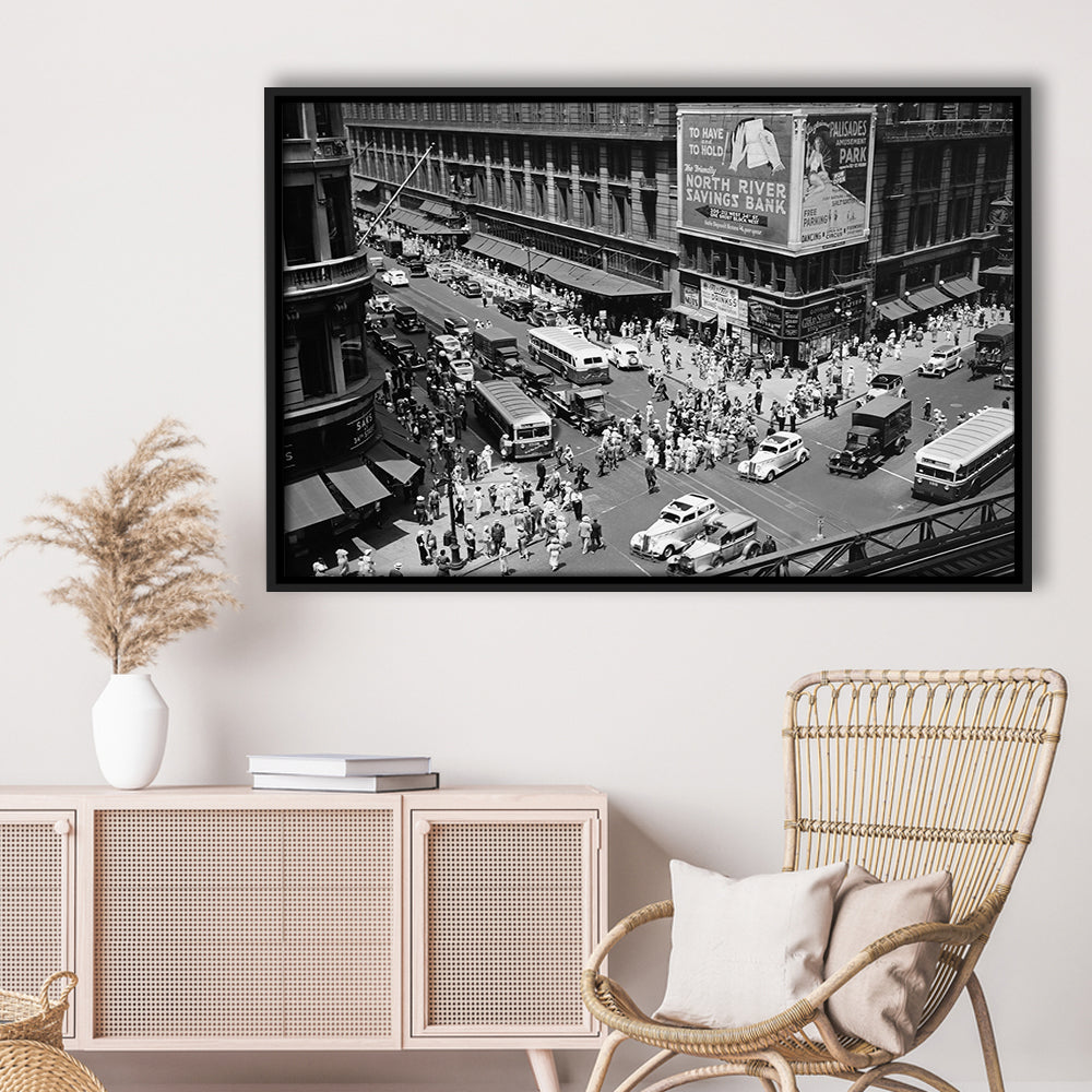 New York City Street View Black and White Art Architecture Print, Floating Framed Canvas Print