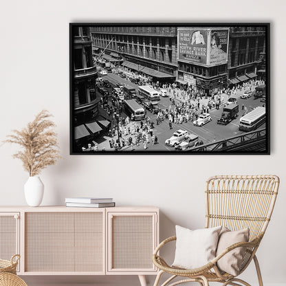New York City Street View Black and White Art Architecture Print, Floating Framed Canvas Print