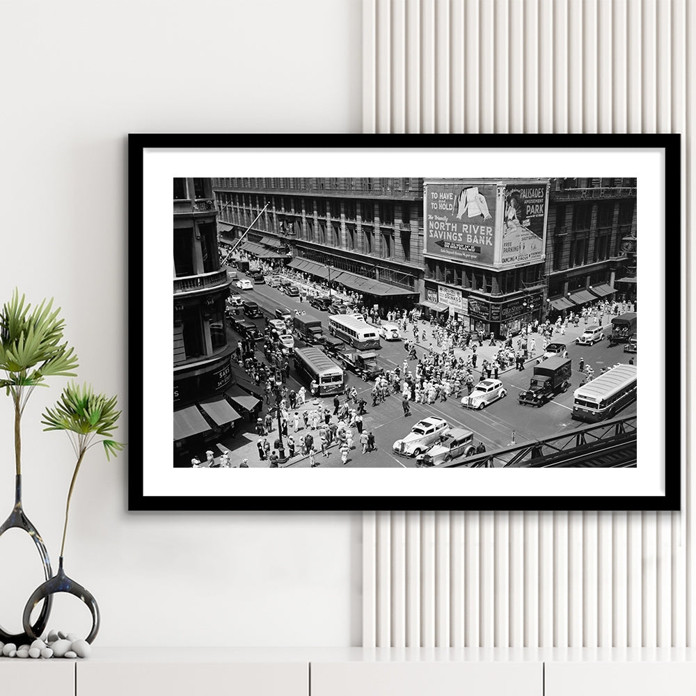 New York City Street View Black and White Art Architecture Print, Framed Art Print White Border Wall Decor