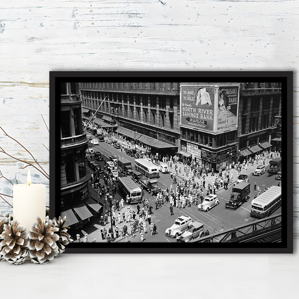 New York City Street View Black and White Art Architecture Print, Floating Framed Canvas Print