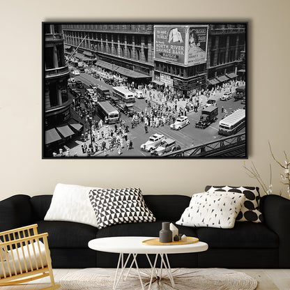 New York City Street View Black and White Art Architecture Print, Floating Framed Canvas Print