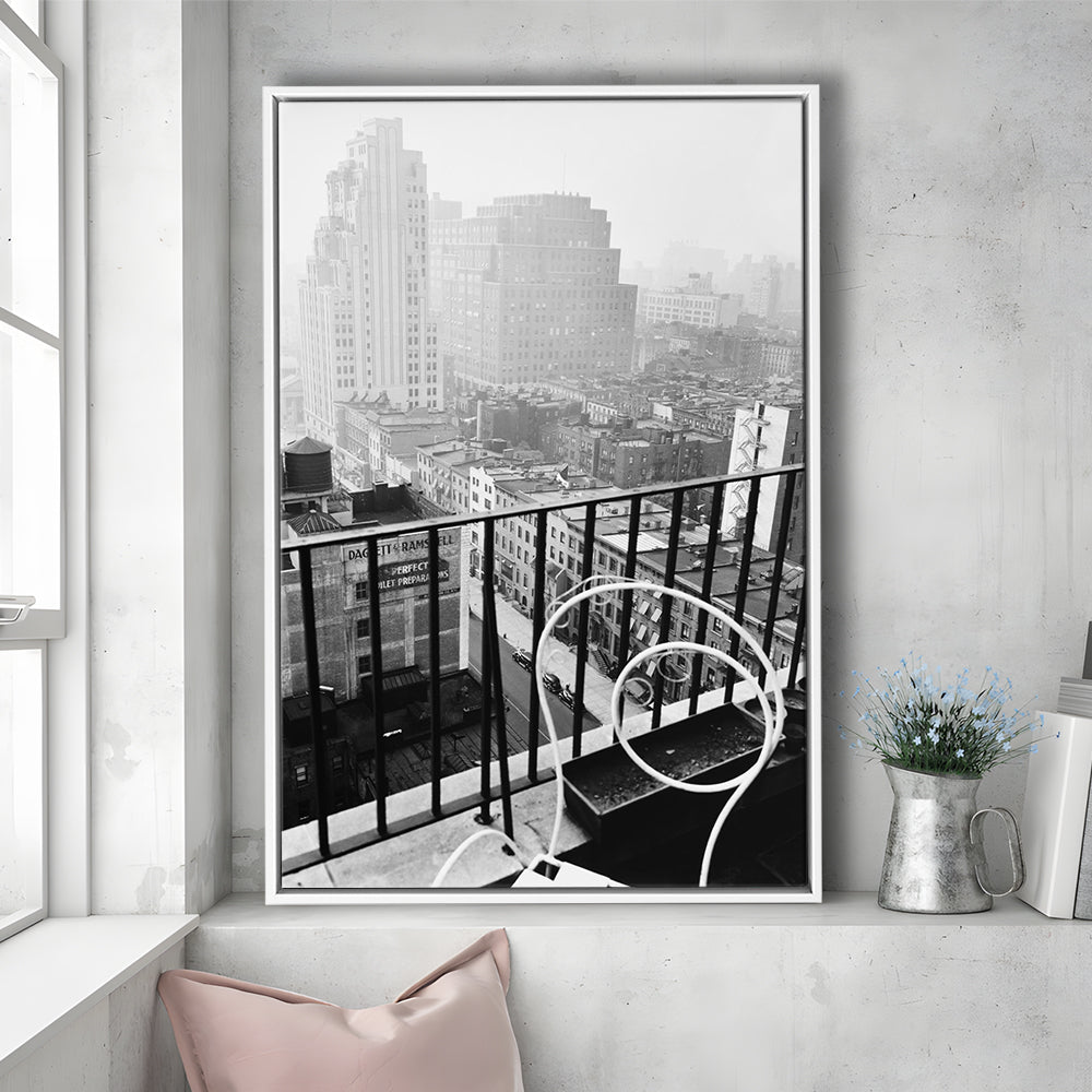 New York City View Black and White Art Architecture Print, Floating Framed Canvas Print