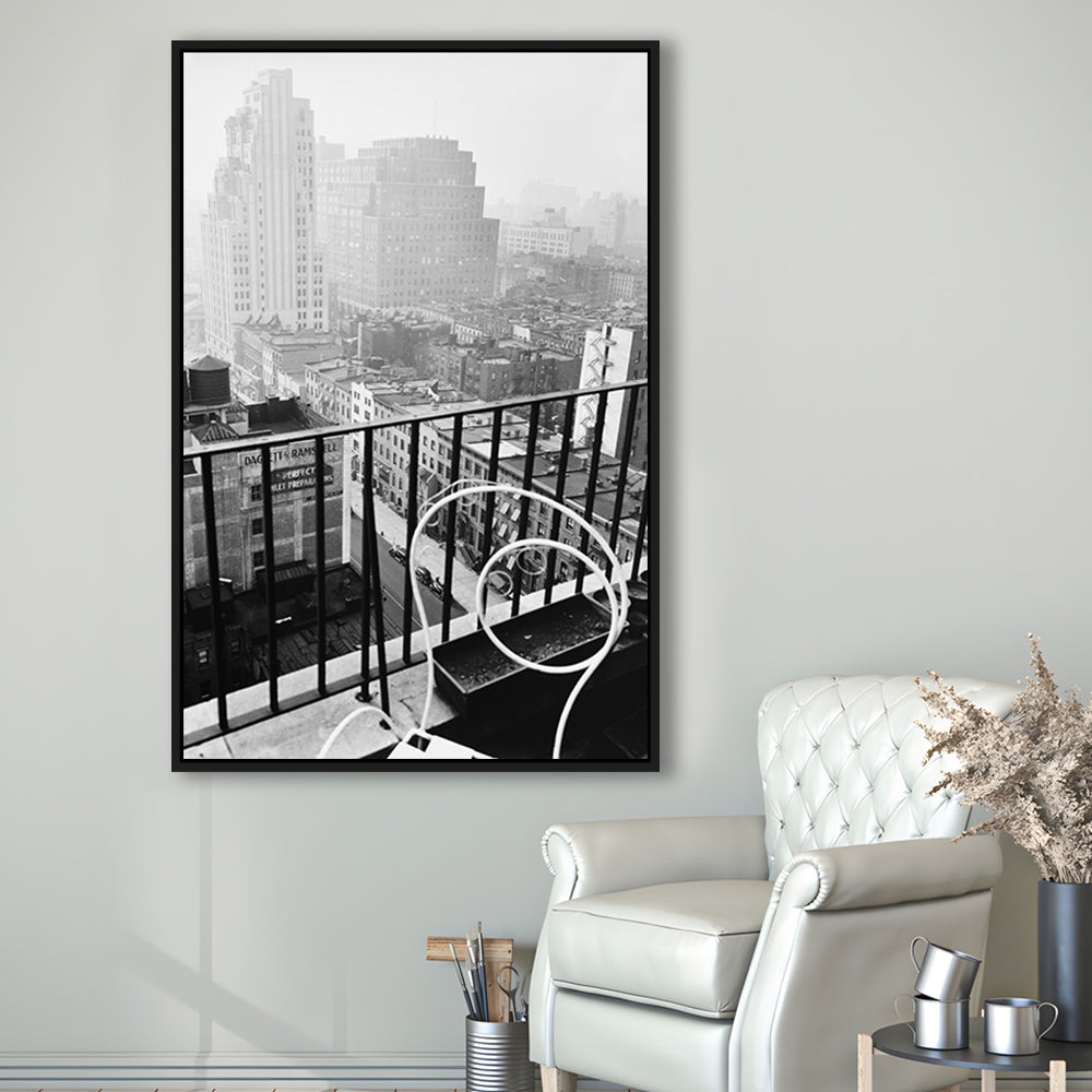 New York City View Black and White Art Architecture Print, Floating Framed Canvas Print