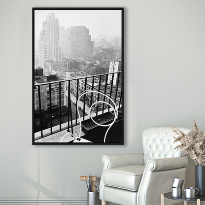 New York City View Black and White Art Architecture Print, Floating Framed Canvas Print