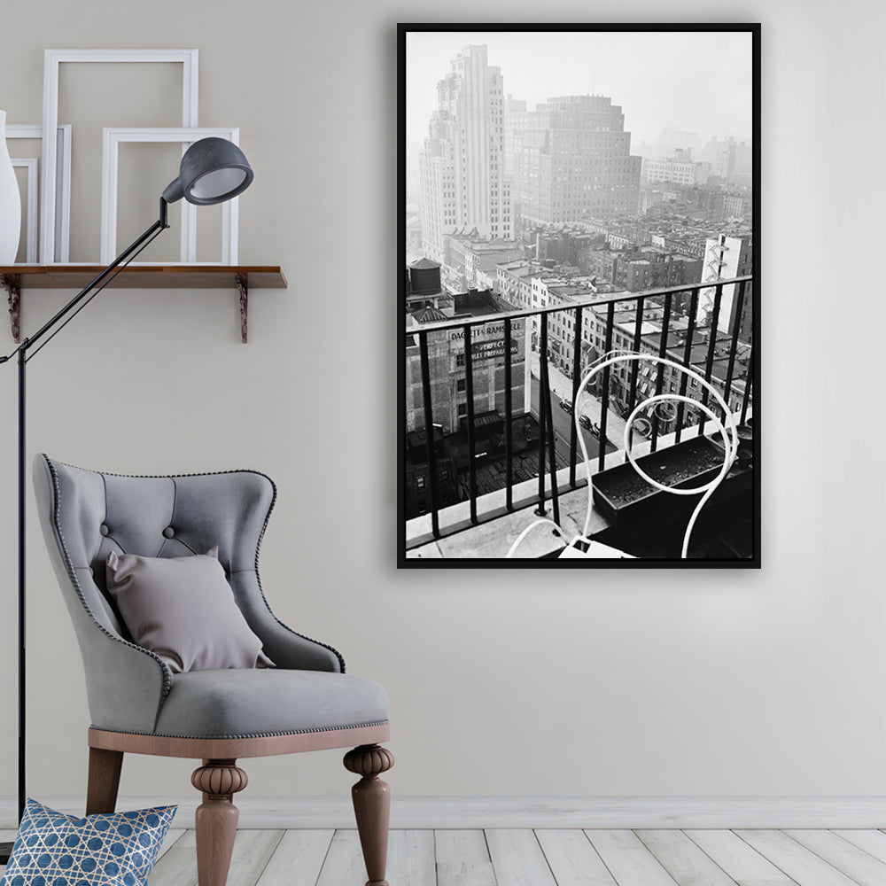 New York City View Black and White Art Architecture Print, Floating Framed Canvas Print