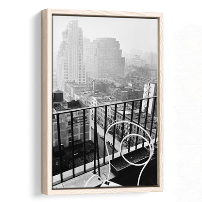 New York City View Black and White Art Architecture Print, Floating Framed Canvas Print