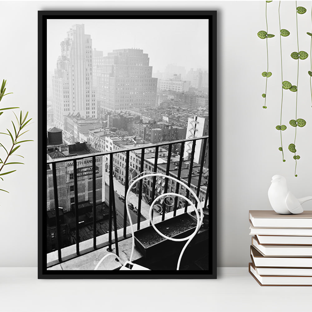 New York City View Black and White Art Architecture Print, Floating Framed Canvas Print