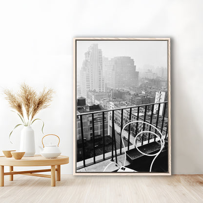 New York City View Black and White Art Architecture Print, Floating Framed Canvas Print