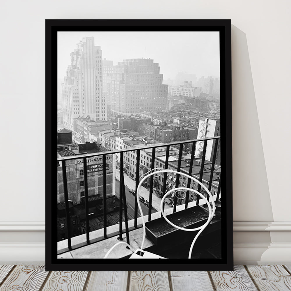 New York City View Black and White Art Architecture Print, Floating Framed Canvas Print